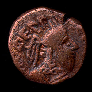 GONDAPHARES coin, shown here was excavated from the Afghanistan-Lahore-Gandhara area of ancient INDIA  and was among the thousand of coins found there of King Gondhaphares described in the 3rd century work Acts of Judas Thomas  where Apostle St. Thomas is described as being brought to the king's palace in order to construct a new type of palace - possibly to withstand earthquakes.
